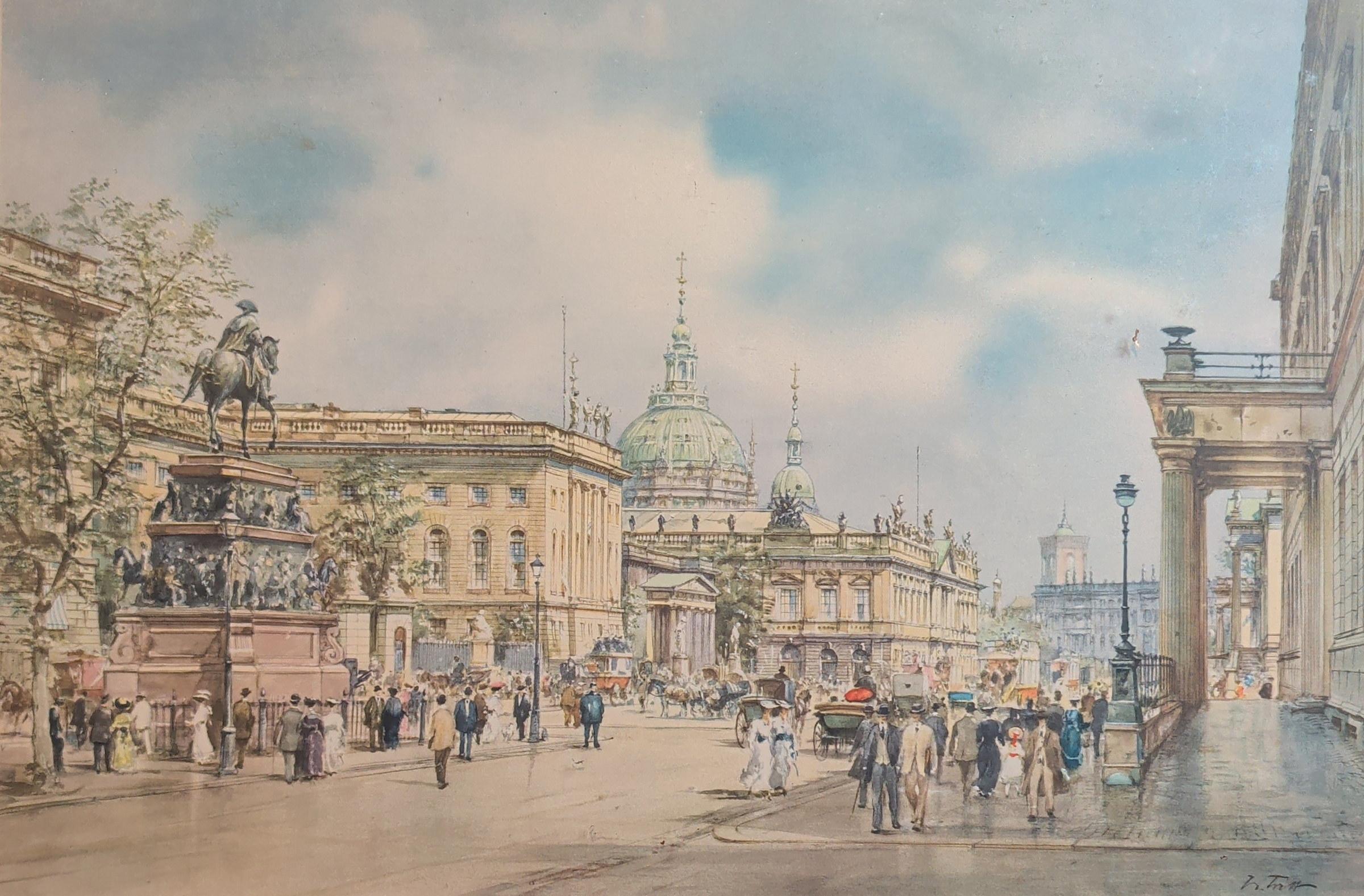 Wolfgang Tritt (nach), Das alte Berlin – Unter den Linden mit dem Reiterdenkmal Friedrichs des Großen, Blick zum Dom
