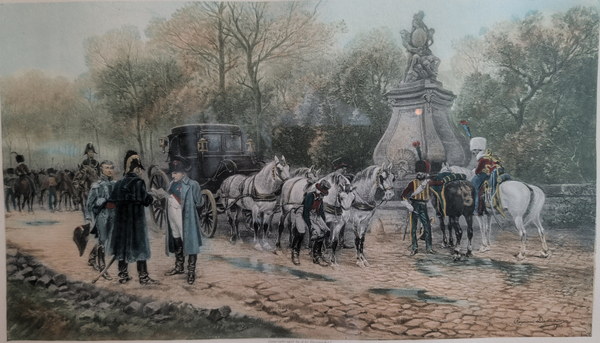 Napoleon I. erfährt in Juvisy (Cour de France) die Kapitulation von Paris, 30. März 1814
